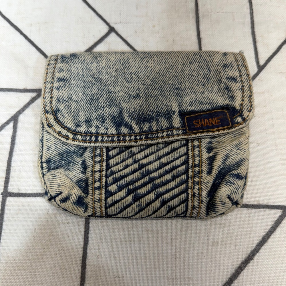 Shane Denim Coin Purse Small Blue Acid Wash Vintage Velcro Zipper Pouch